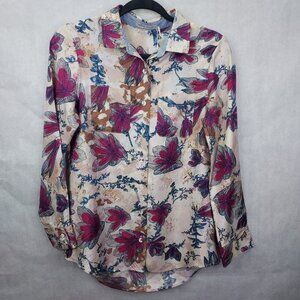 Peter Millar Button Up Silk Shirt Women's S Pink Floral Long Sleeve Blouse NEW